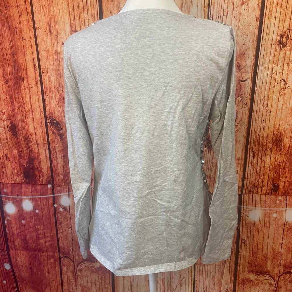 Talbots silver sequin shell long sleeve top size Small pima cotton holiday - Picture 4 of 6